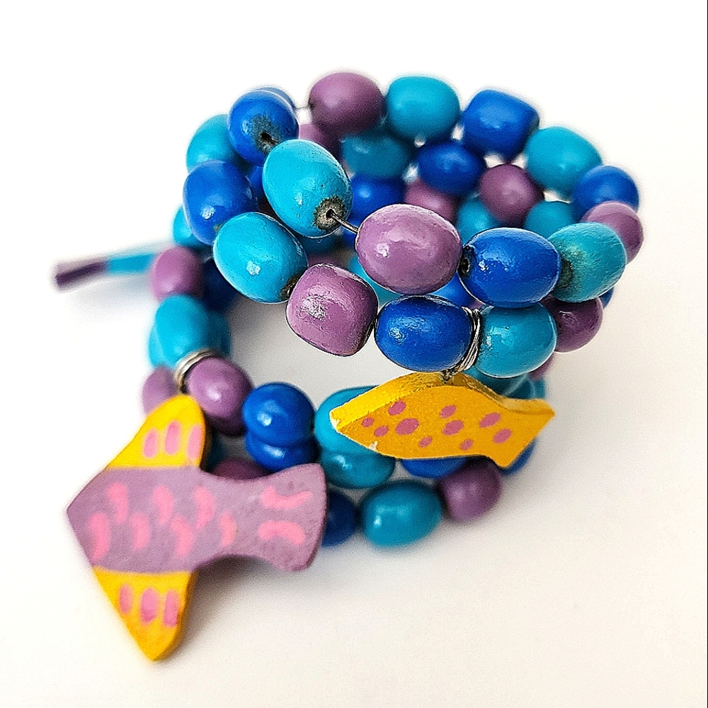 Fish Memory Wire Bead Bracelet